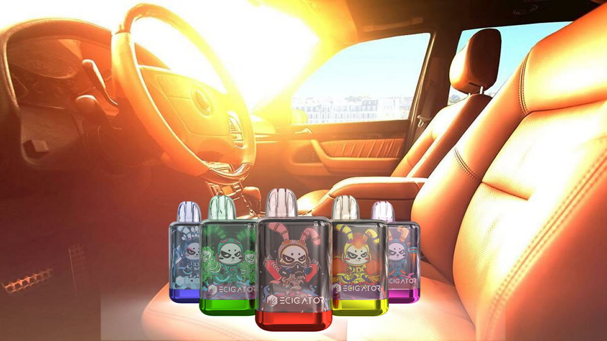 Vape on car dashboard Dubai sun, melted vape warning, overheating vape UAE, car interior sun damage - The Safety Risks of Leaving Disposable Vapes in Hot Cars - Ecigator