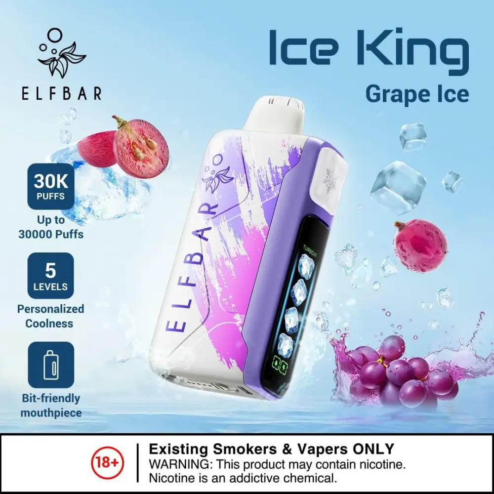 Elfbar Ice King 30000 vape, disposable vape, blue and white vape, vape product photography - Elfbar Ice King 30000 Puffs Disposable Vape | Fast Delivery Dubai &