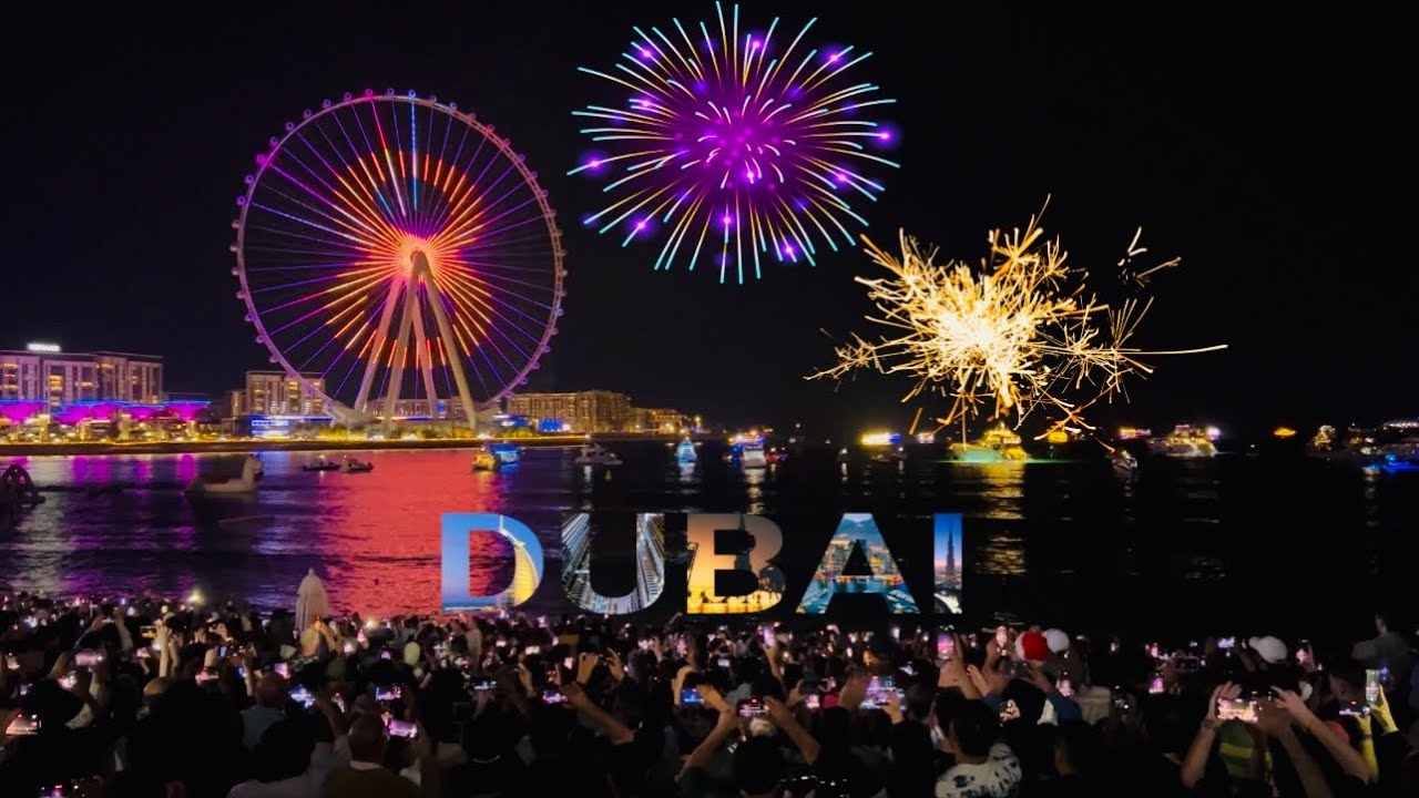 JBR Dubai Christmas Eve BBQ, fireworks over JBR, dead vape battery at party, festive outdoor vaping - DUBAI NYE 2024 FIREWORKS | JBR BEACH DUBAI NYE 2024