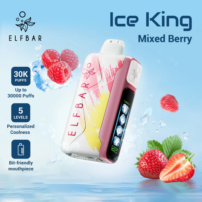 Isgo Bar 10000 Puffs and Elfbar Ice King 30000 Disposable Vape side by side, two extreme ice vapes comparison products - ELFBAR Ice King Disposable Vape Mixed Berry