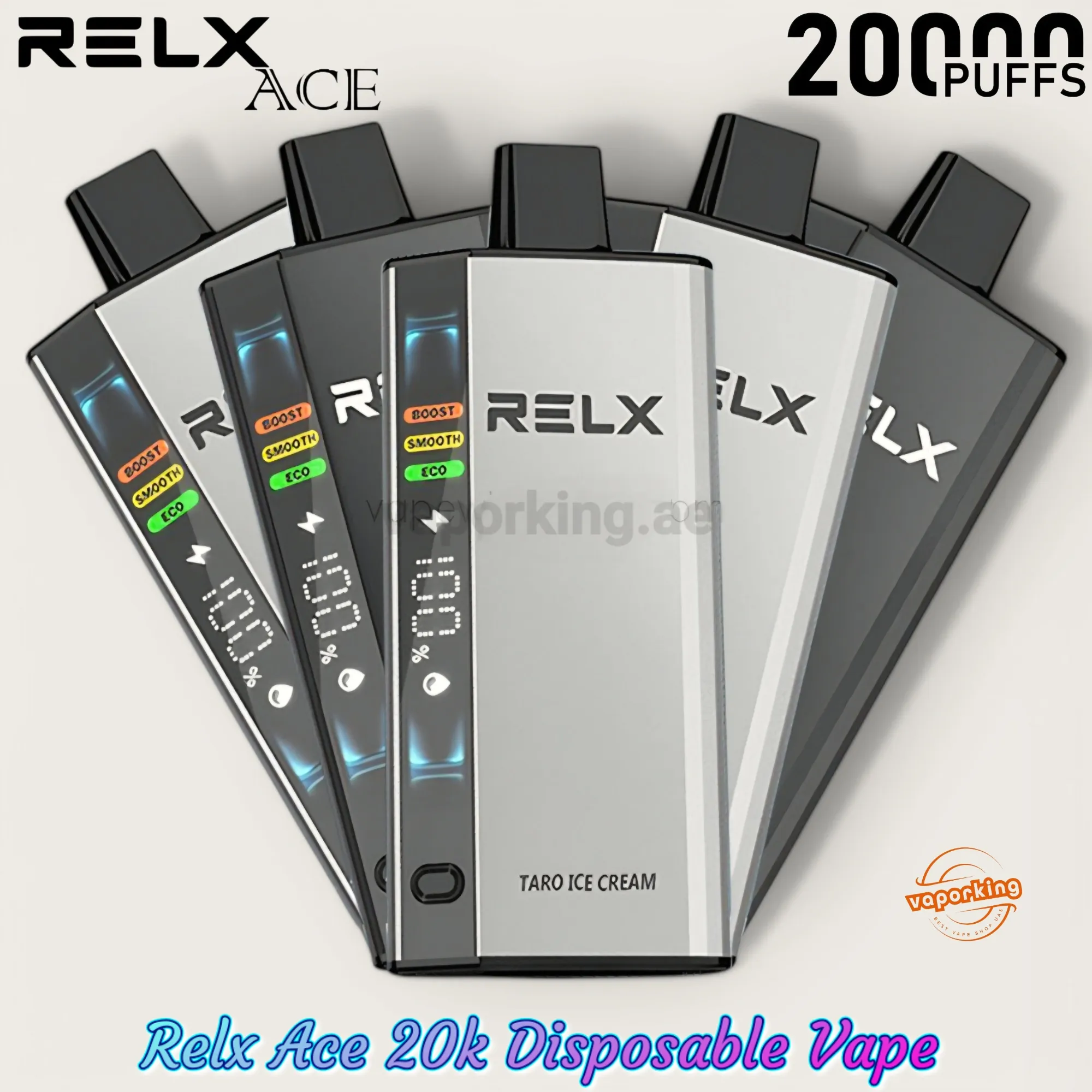 RELX ACE 20000 metallic vape, MacBook Pro, luxury Rolex watch, executive desk setting - Best RELX Ace 20000 Puffs Disposable Vape In UAE
